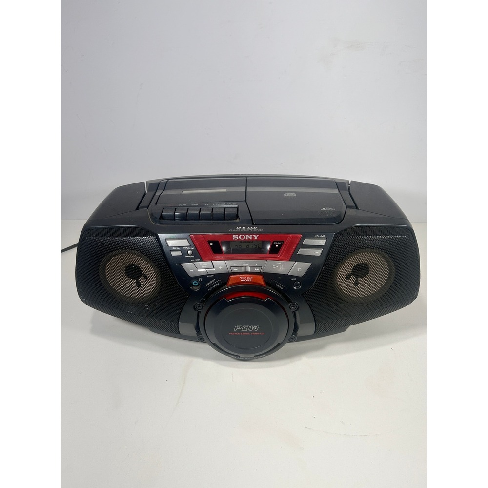 Sony CFD-G50 CD Radio Cassette-Corder Power Drive Woofer Boombox Black Red